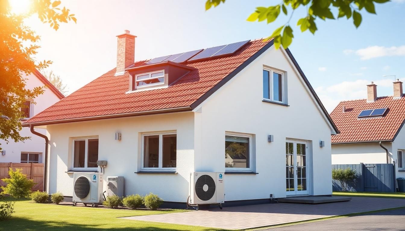 Einfamilienhaus mit Wärmepumpe und Photovoltaikanlage auf dem Dach