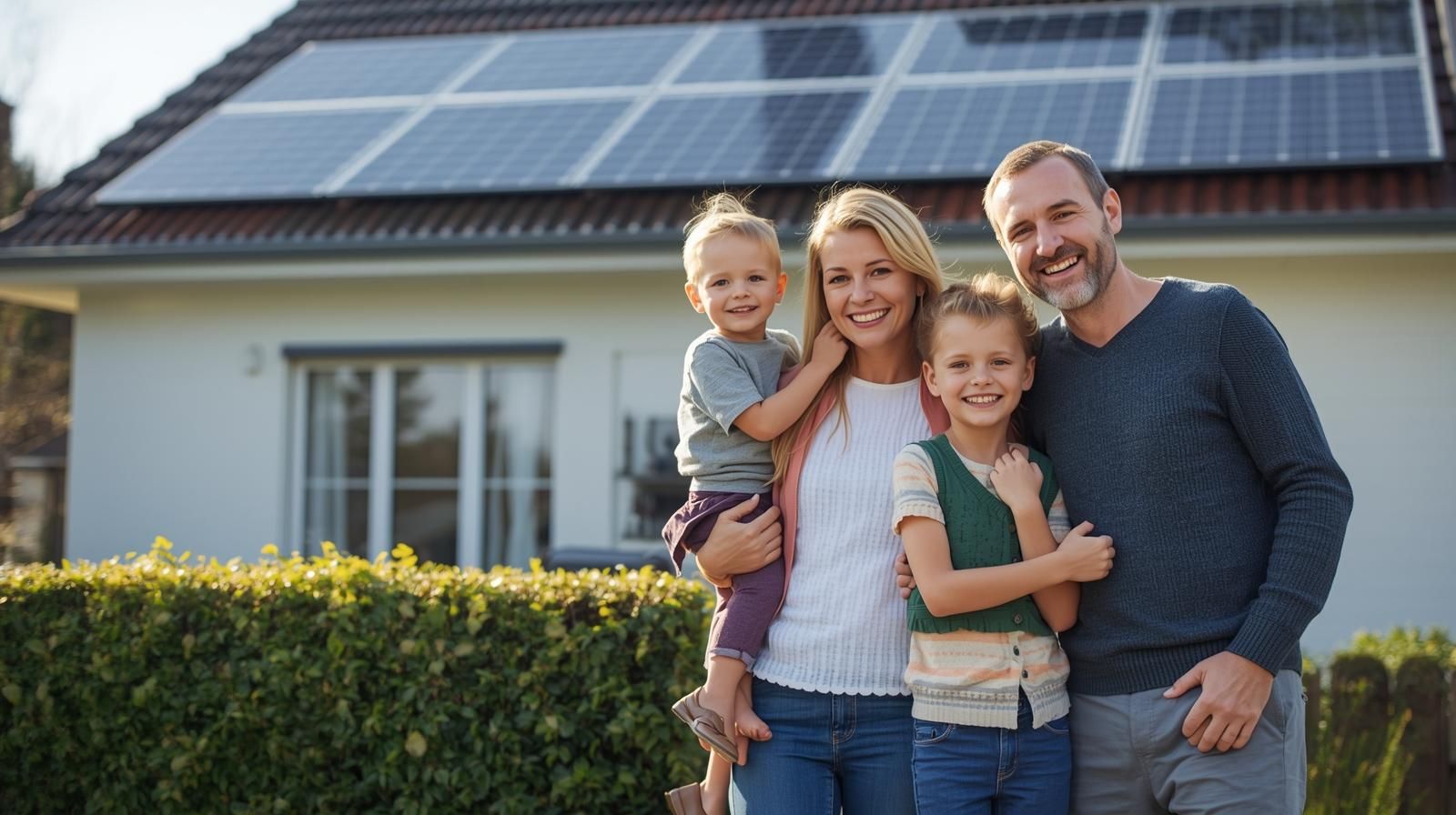 Photovoltaik Forchheim - Familie vor Haus mit PV-Anlage